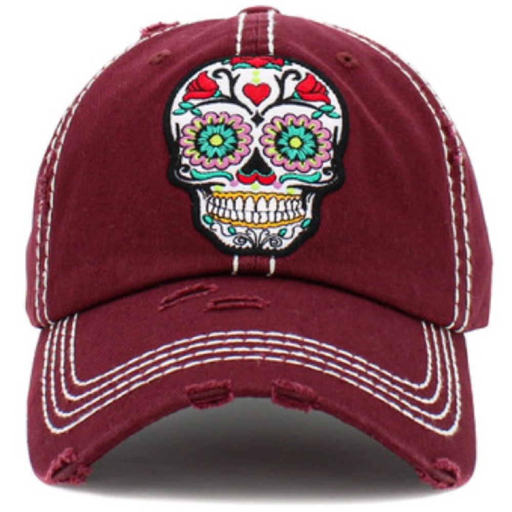 FLORAL SUGAR SKULL WASHED VINTAGE BALLCAP